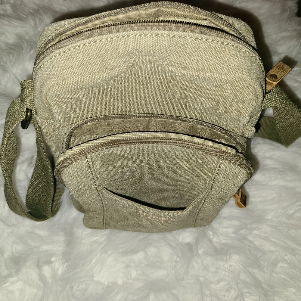 TRP0370 Troop London Classic Canvas Across Body Bag khaki olive color. - Picture 9 of 10